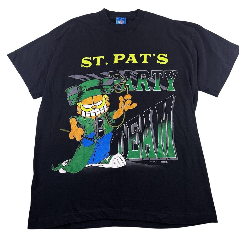 Vintage Garfield Single Stitch 1996 Paws St.Pat's Party Team T-Shirt‎ Sz XL